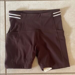 Lorna Jane Brown Bike Shorts with High Waist and Striped Detailing